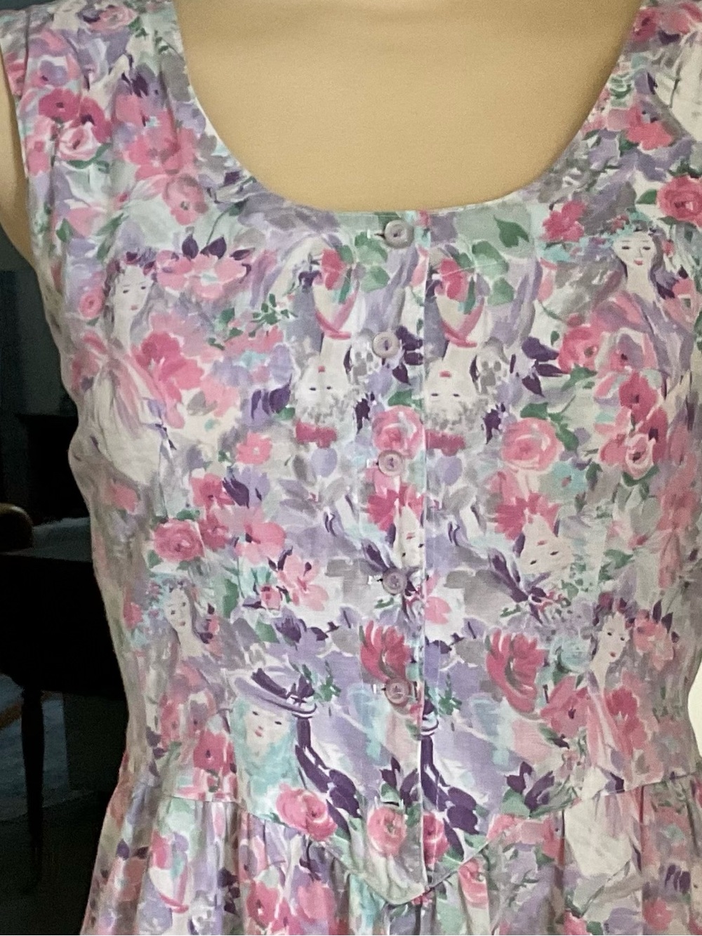 Vintage Alison J. Woman Cottagecore Floral Print Sleeveless Dress 10 USA